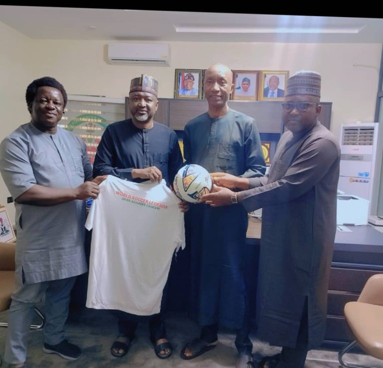 Today 7th January 2026, the national coordinator world soccer legends war against cancer international charity football match Mr Jacob onu,was on a working visit to the director general, national institute for cancer research and treatment (nicrat) prof.usman Aliyu malami to brief him on the purpose partnership with China Africa Economic and Trade council in support of the forthcoming world soccer legends war against cancer international charity football match Nigeria 2026 and also presented him official match ball and jerseys produced and donated to him by a reputable Chinese sports kitting brand INA sports in Human Provence at the new nicrat cooperate headquarters Abuja